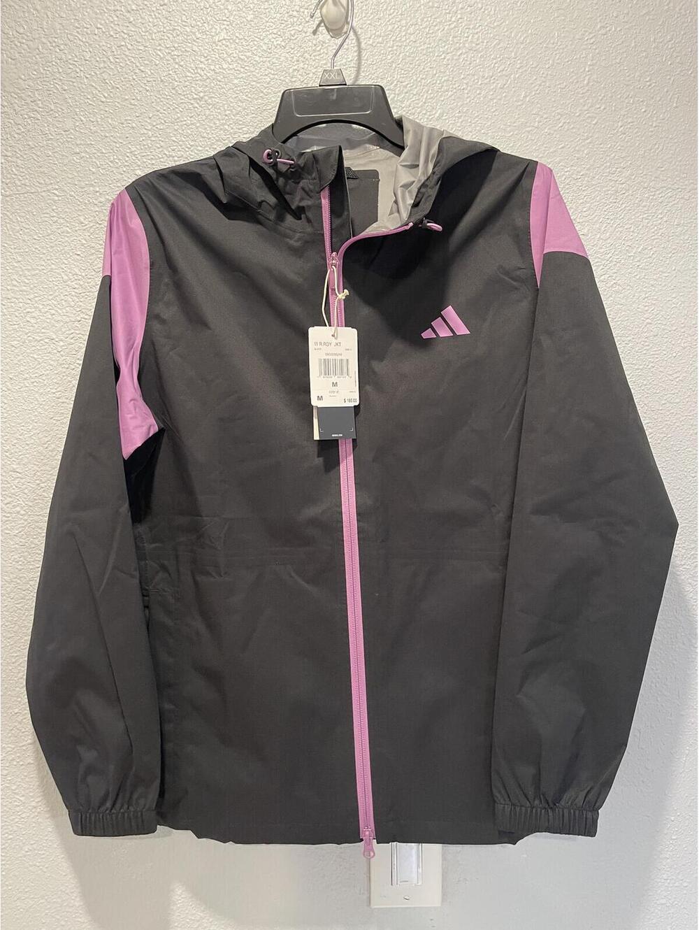 Adidas Rain.RDY Black and Purple Hooded Rain Jacket Medium